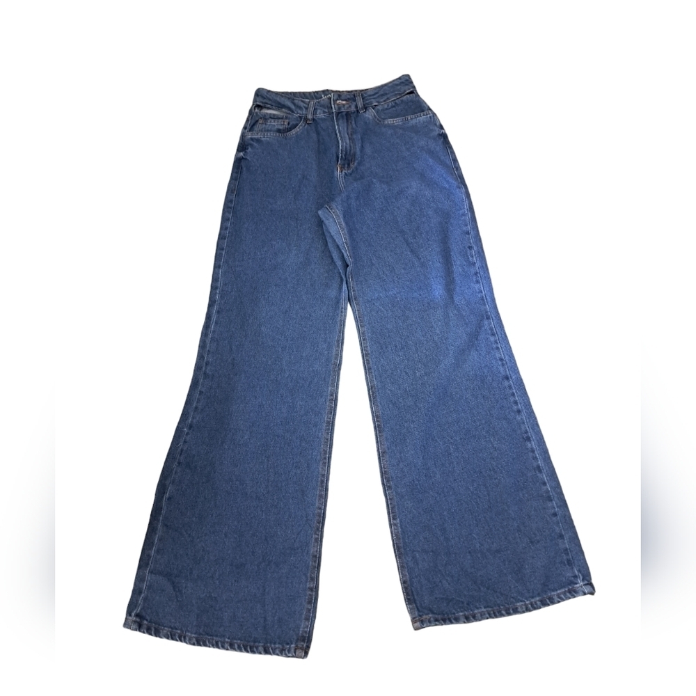 LUNENDER BRAZIL high waist wide leg jeans cut out waistband grunge EMO EU 40